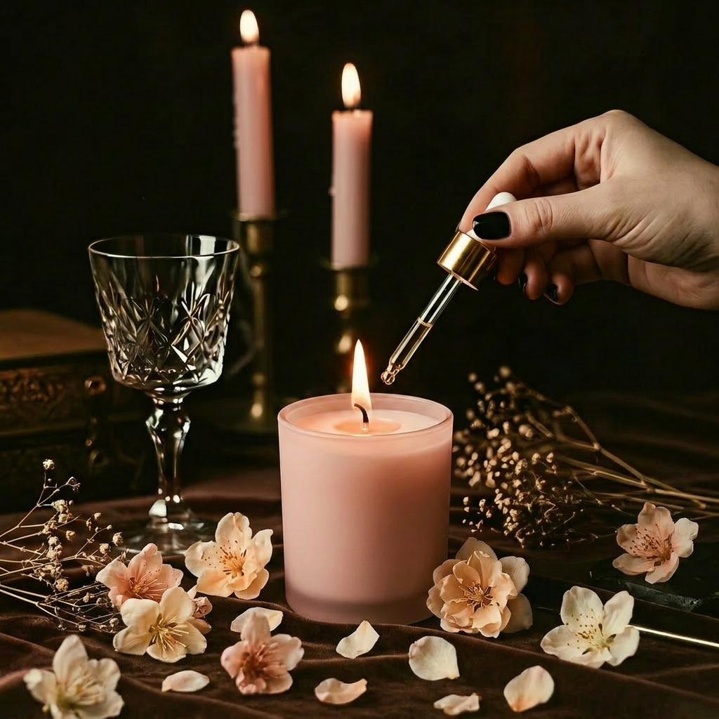 Self Love ritual body oil in an apothecary glass bottle with rose quartz crystals (view 5)