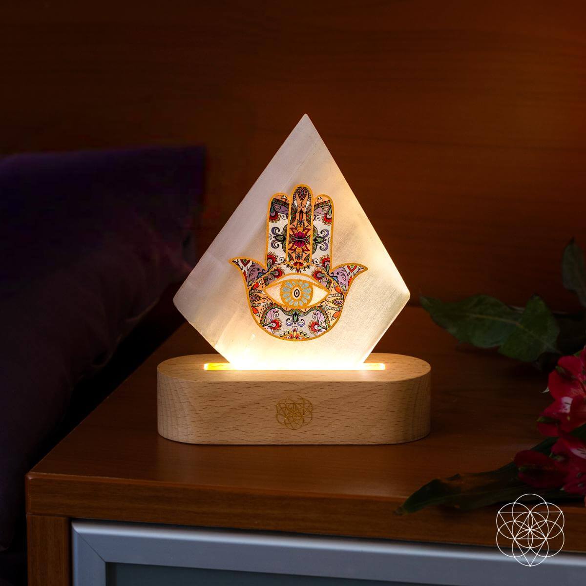 My Aura Spa Mood Lamp — Selenite & Hamsa Hand for Evening Calm