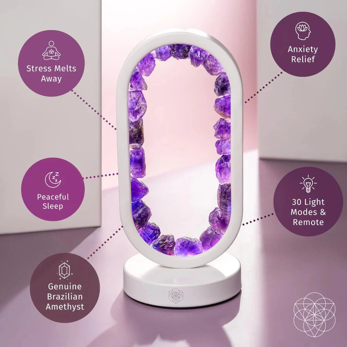 Open-center amethyst lamp glowing violet, shaped like a portal — detail view 6
