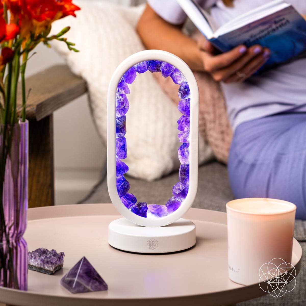 Open-center amethyst lamp glowing violet, shaped like a portal — detail view 5