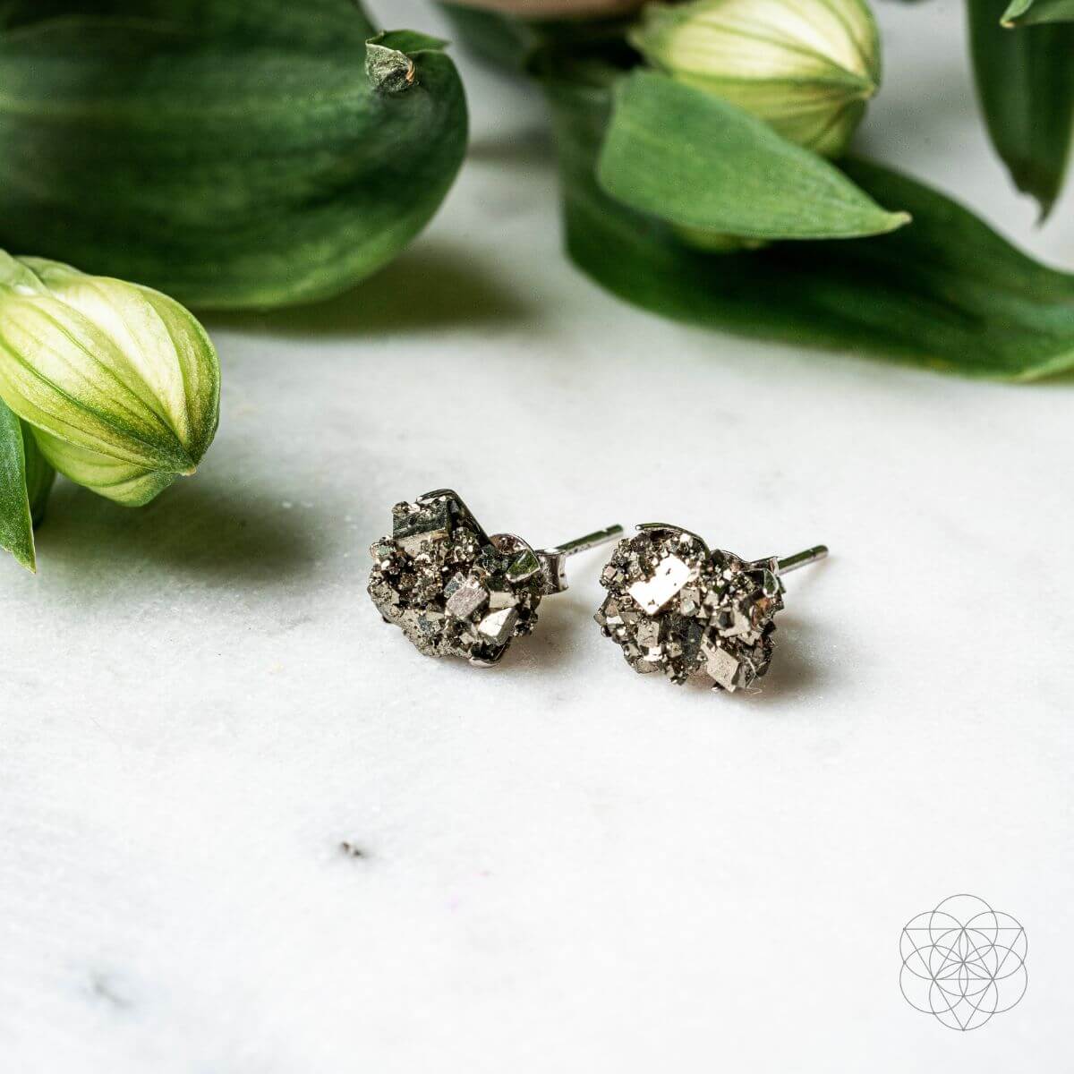 Pyrite stud earrings made from raw golden pyrite nuggets — view 7 of 7