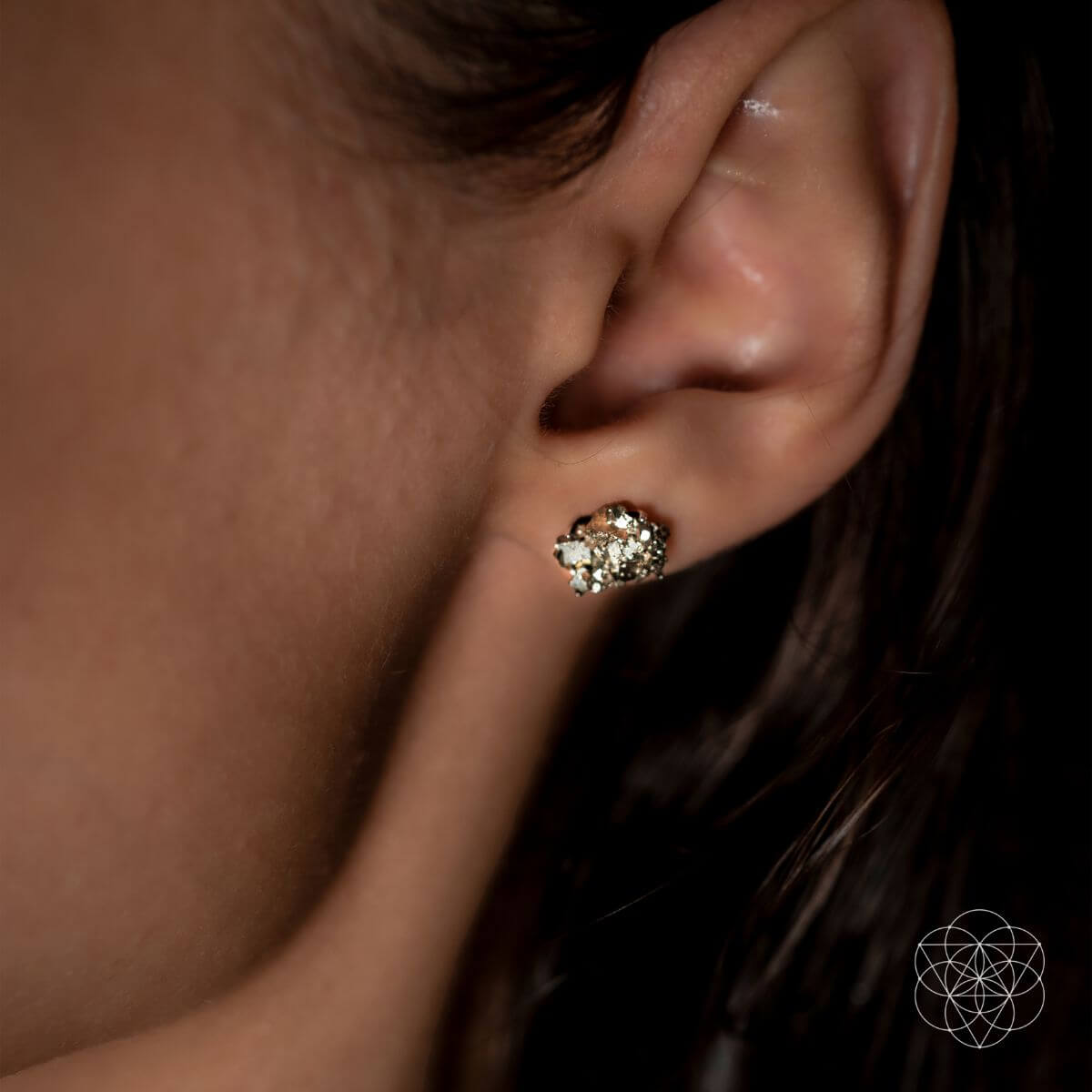 Pyrite stud earrings made from raw golden pyrite nuggets — view 2 of 7