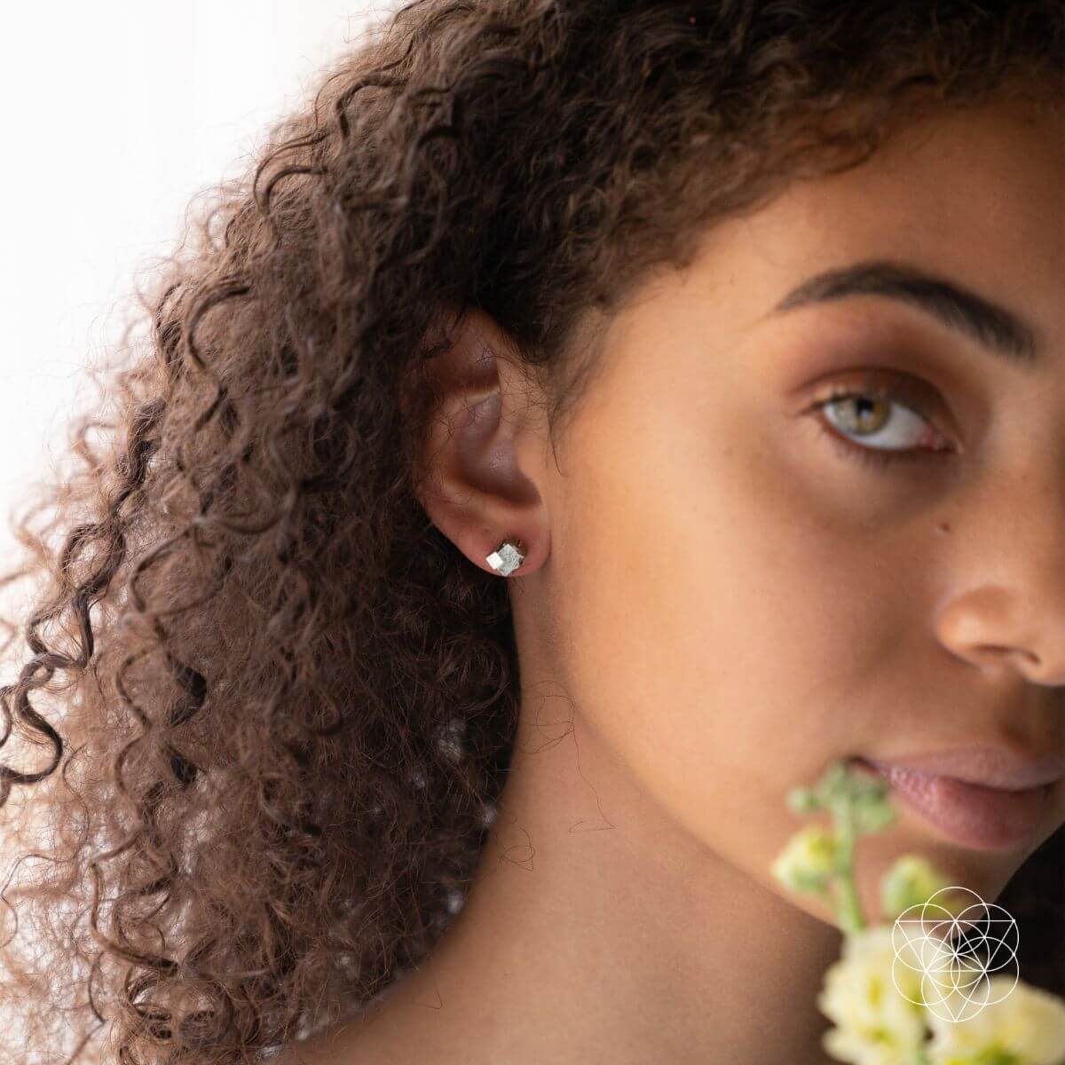 Pyrite stud earrings made from raw golden pyrite nuggets — view 3 of 7