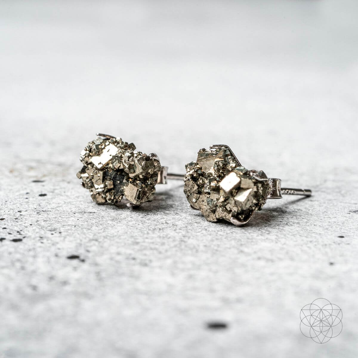 Pyrite stud earrings made from raw golden pyrite nuggets — view 6 of 7