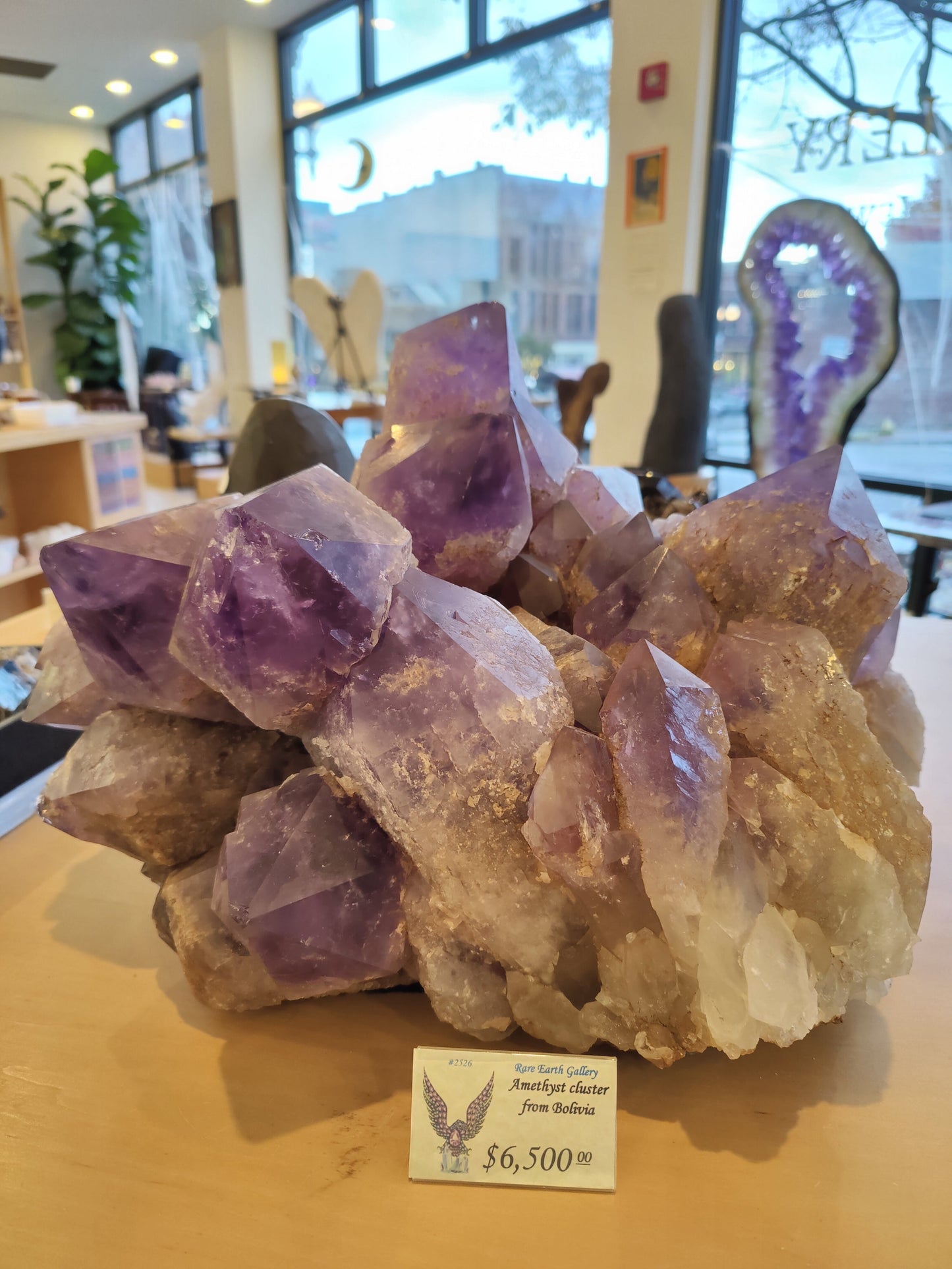 Large Bolivian amethyst cluster with deep violet crystal points across a wide matrix — view 2