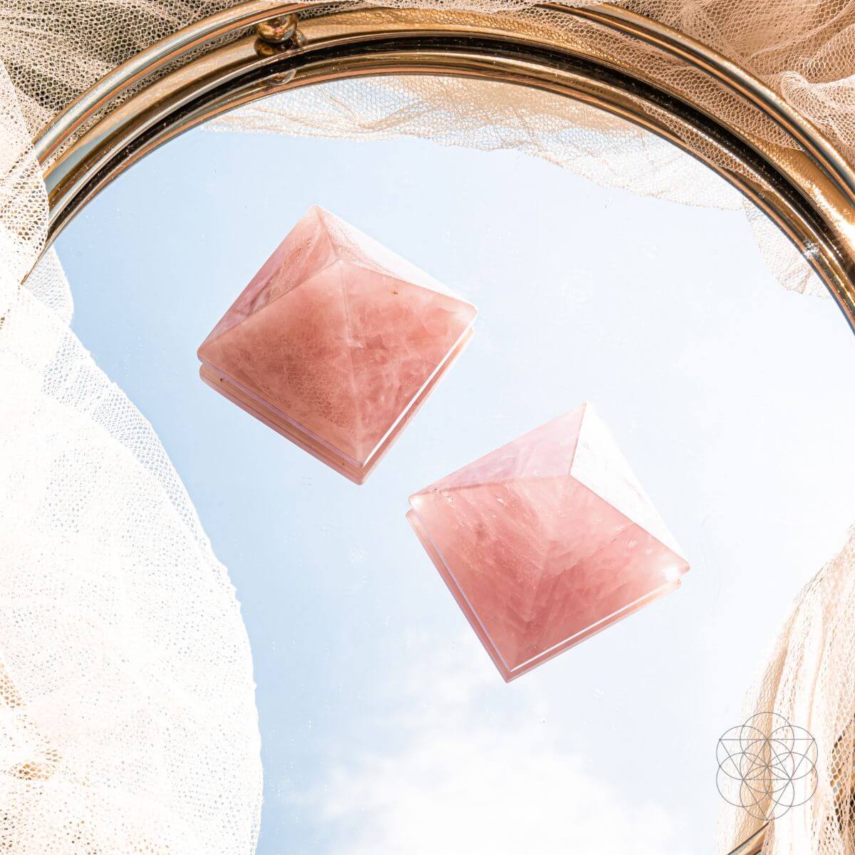 Polished natural rose quartz pyramid in soft pink — detail view 6