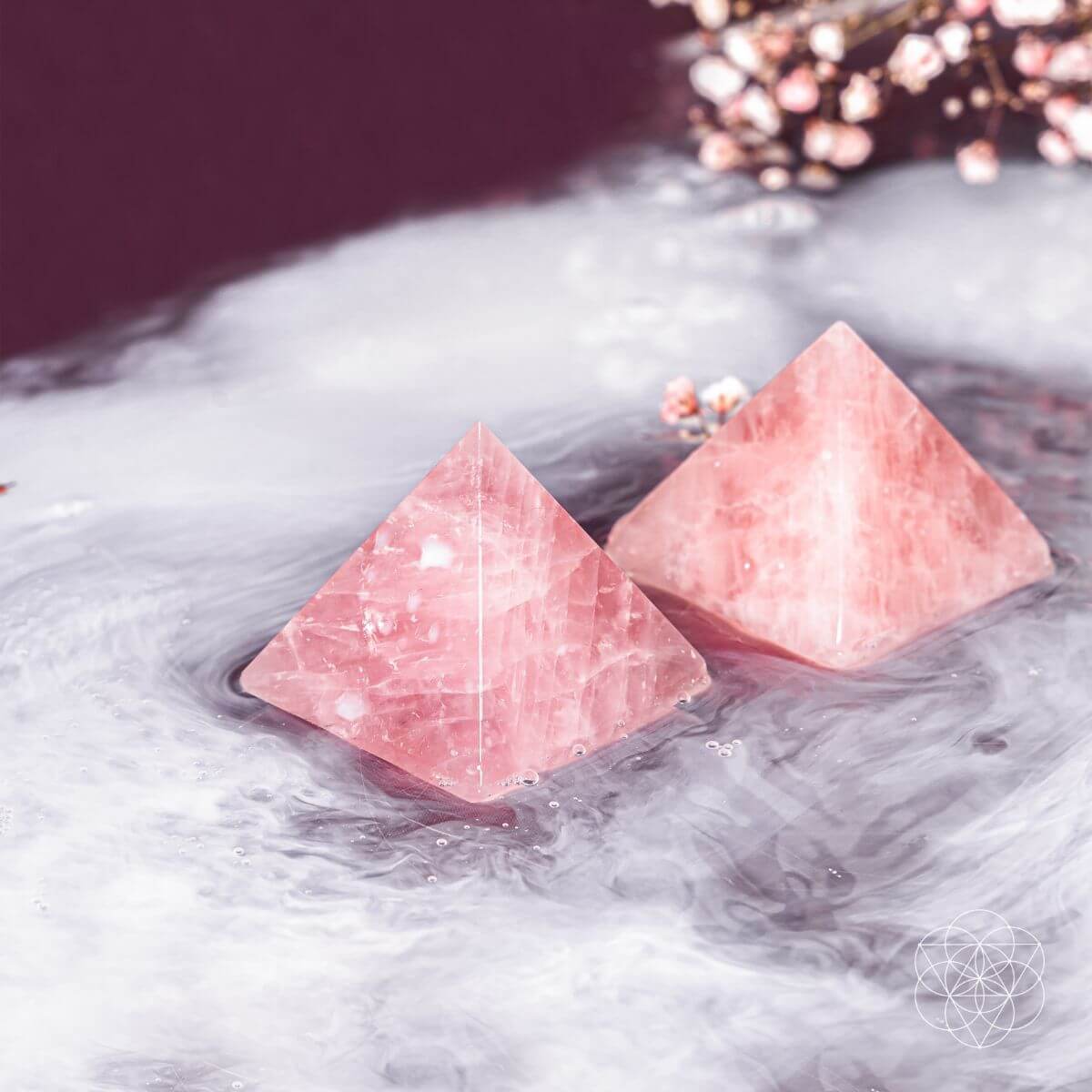 Polished natural rose quartz pyramid in soft pink — detail view 4