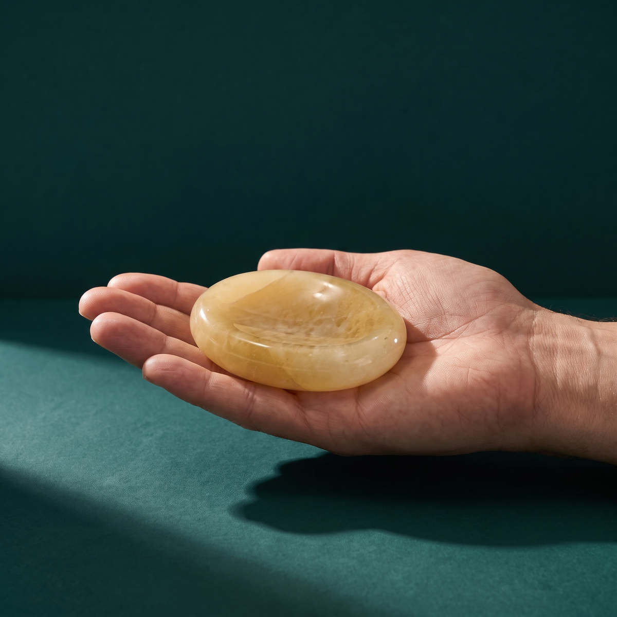 Golden Aventurine Comfort Stone — Confidence & Opportunity Worry Stone – scale context