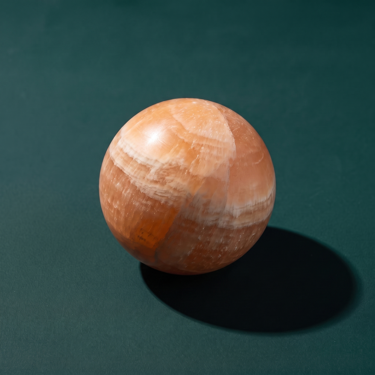 Peach Selenite Pocket Sphere — Comfort & Emotional Renewal – mineral detail