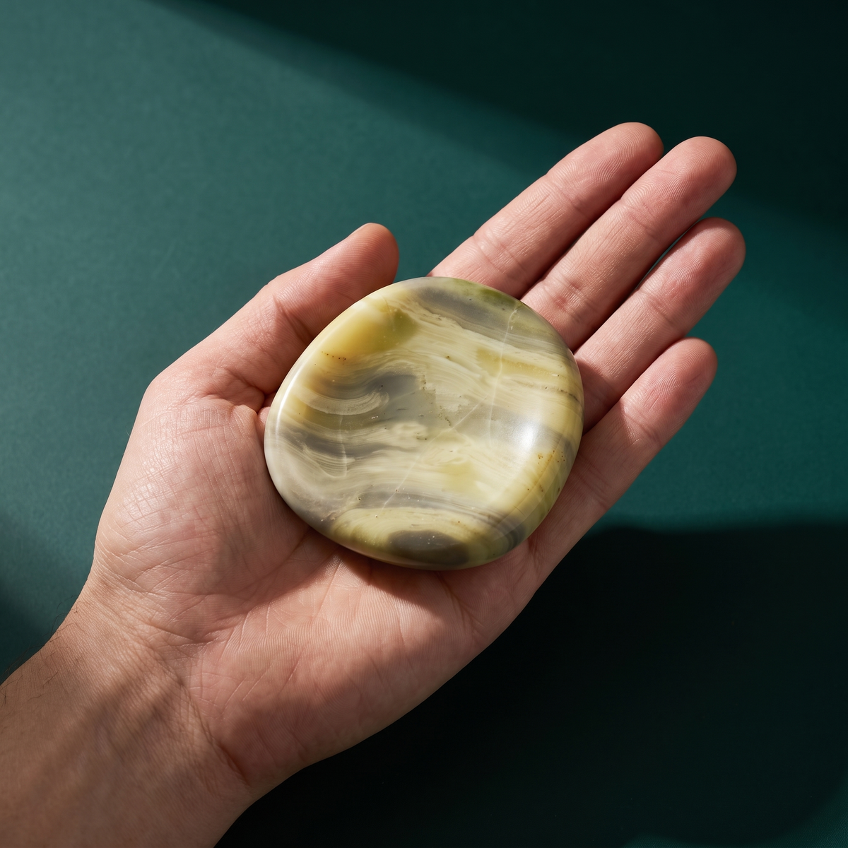 Serpentine Comfort Stone — Ancient Earth Wisdom in Your Palm – scale context