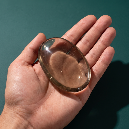 Smoky Quartz Comfort Stone — Grounding & Release Worry Stone – scale context