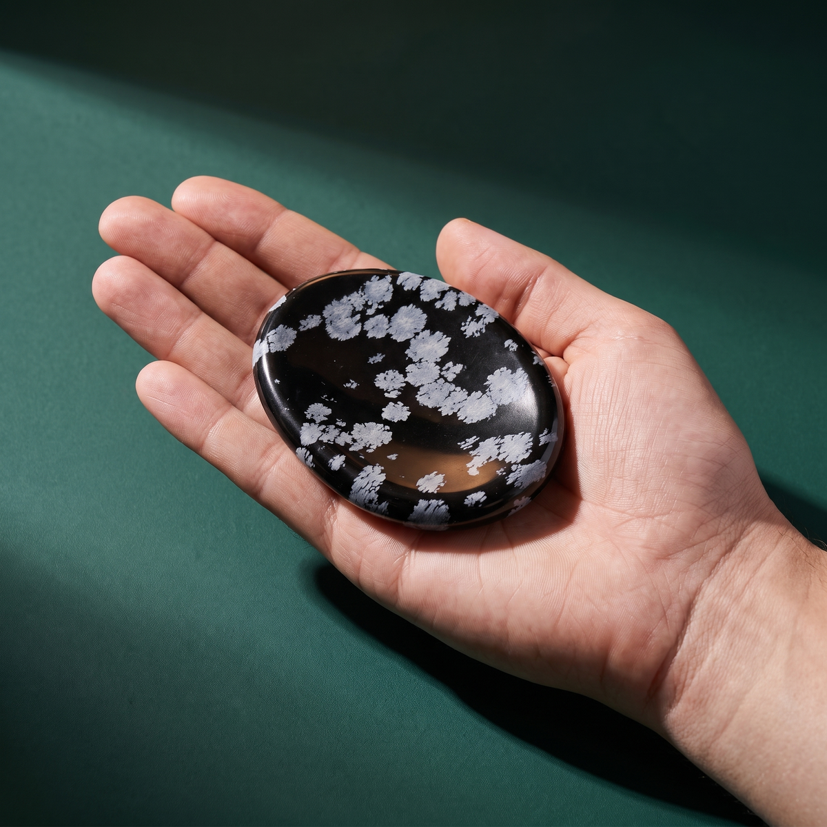 Snowflake Obsidian Comfort Stone — Grounding Shadow-Work Worry Stone – scale context