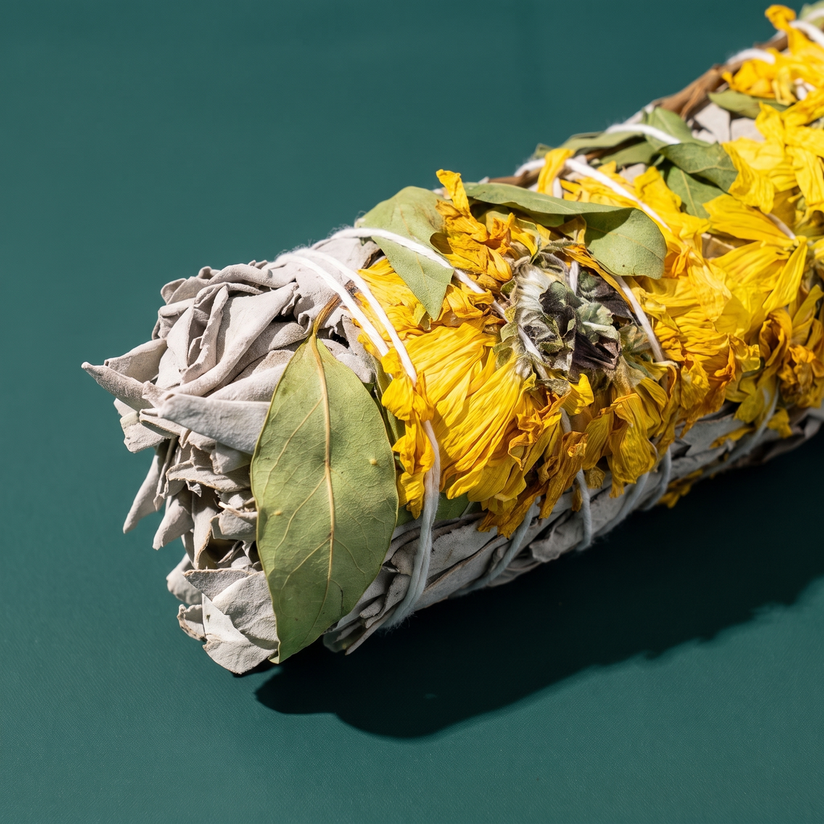 Sunflower White Sage Smudge Stick (4 in.) — Bright Floral Cleansing – botanical detail