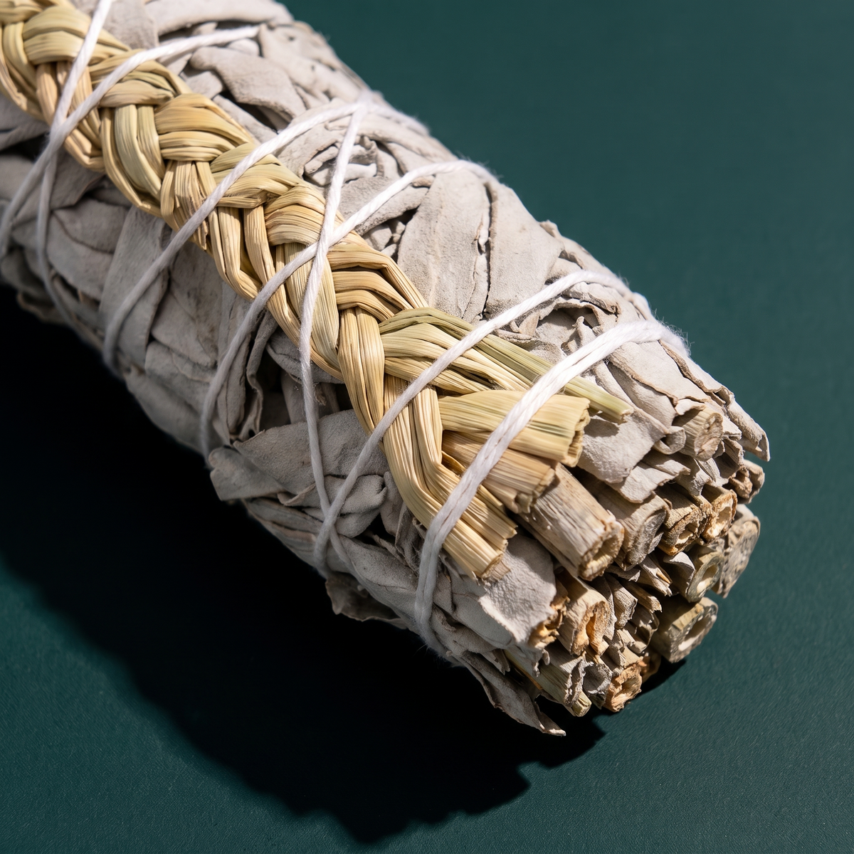 Sweetgrass & Organic White Sage Smudge Stick — Gentle Ritual (4 in.) – botanical detail