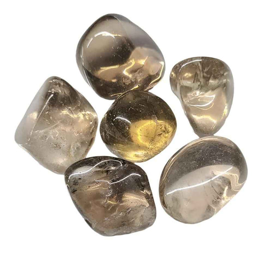 Translucent smoky quartz tumbled pocket stone in soft brown-grey