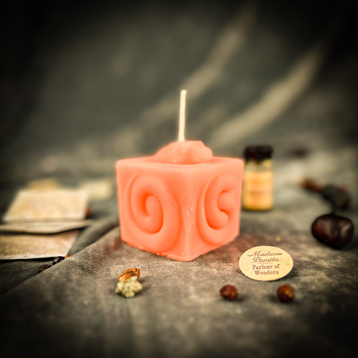 Snake of Transformation beeswax cube candle in pink with kit components