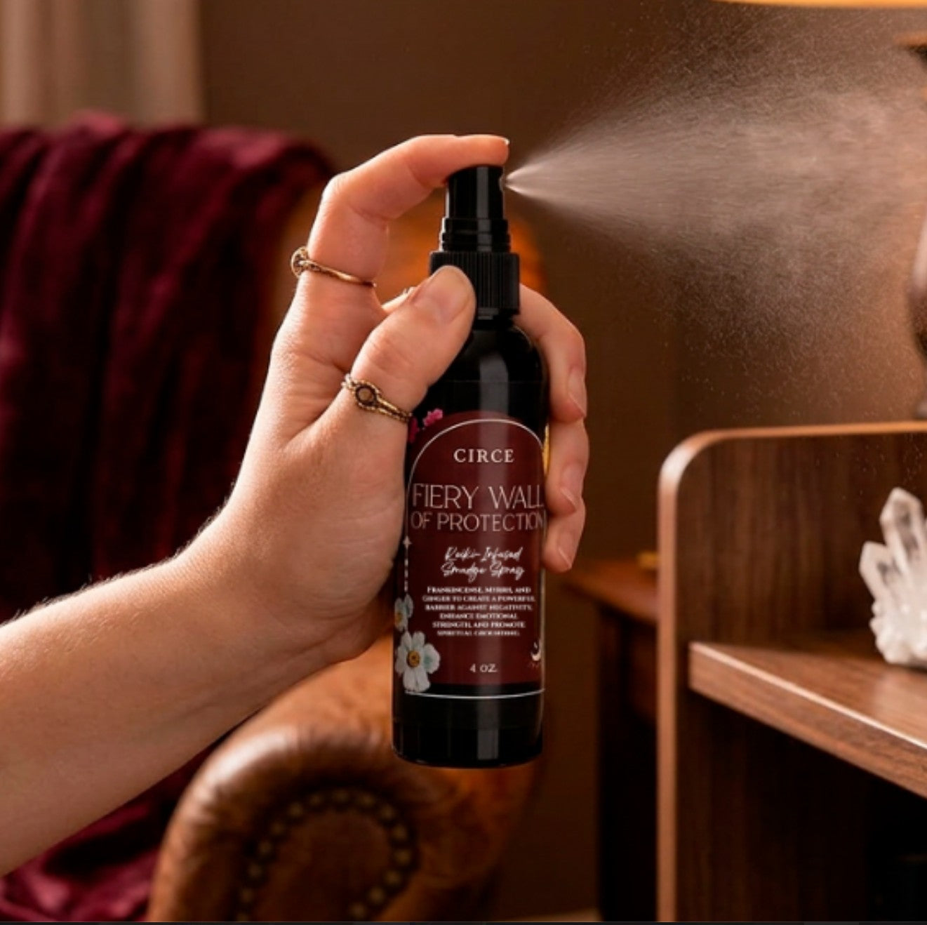 Fiery Wall of Protection smudge spray bottle with frankincense and myrrh (view 2)