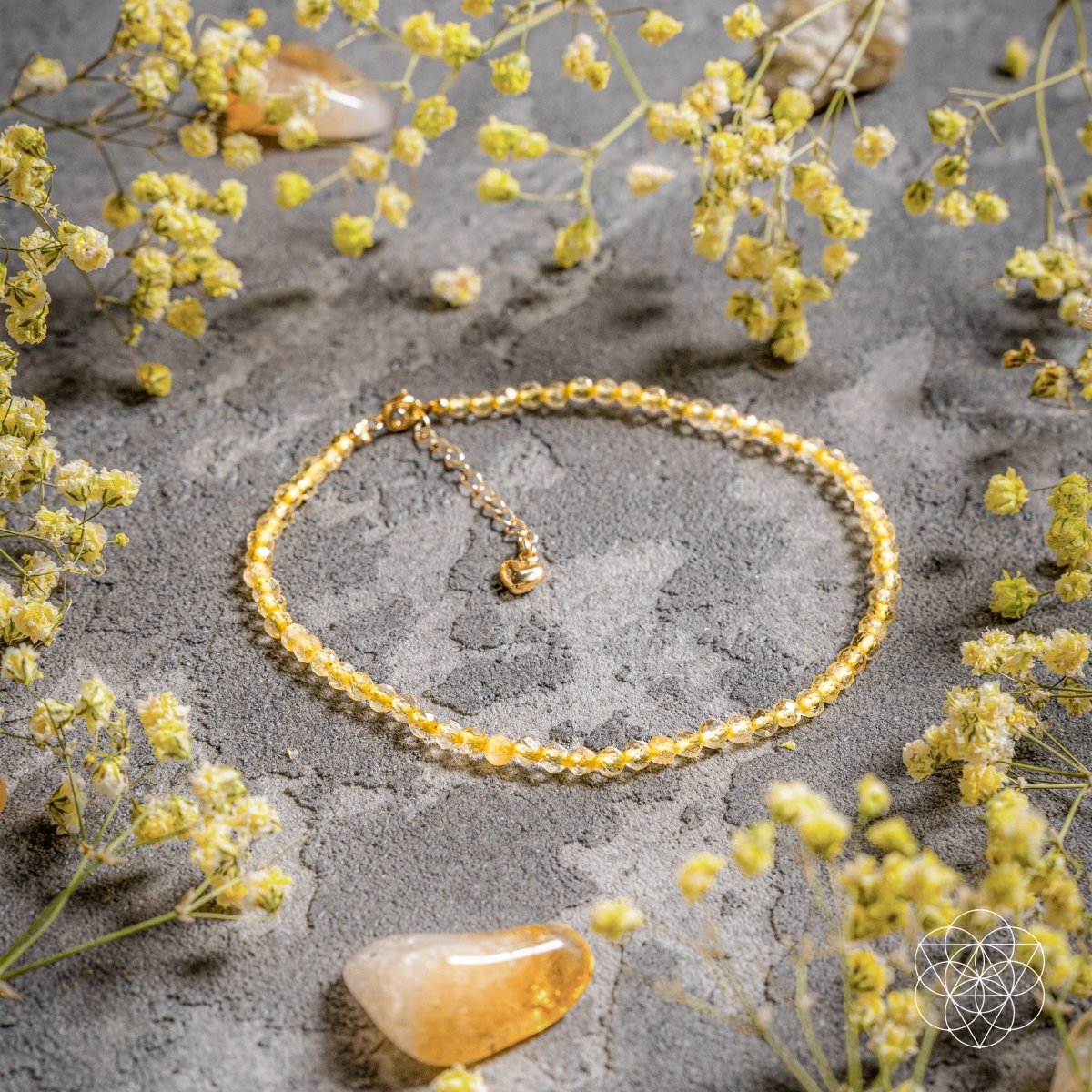 Golden citrine beaded anklet