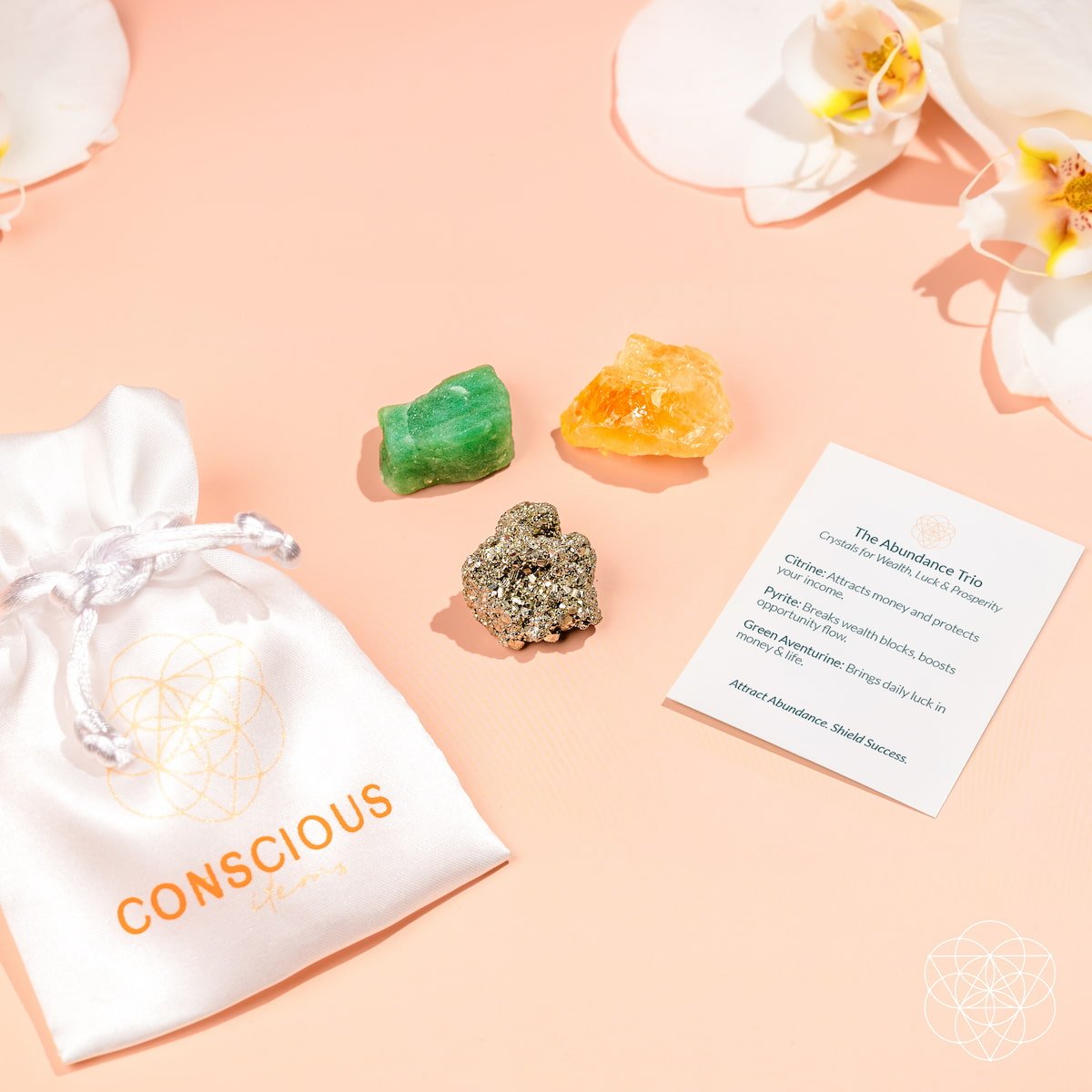 The Abundance Trio — Citrine, Pyrite & Green Aventurine Stone Set