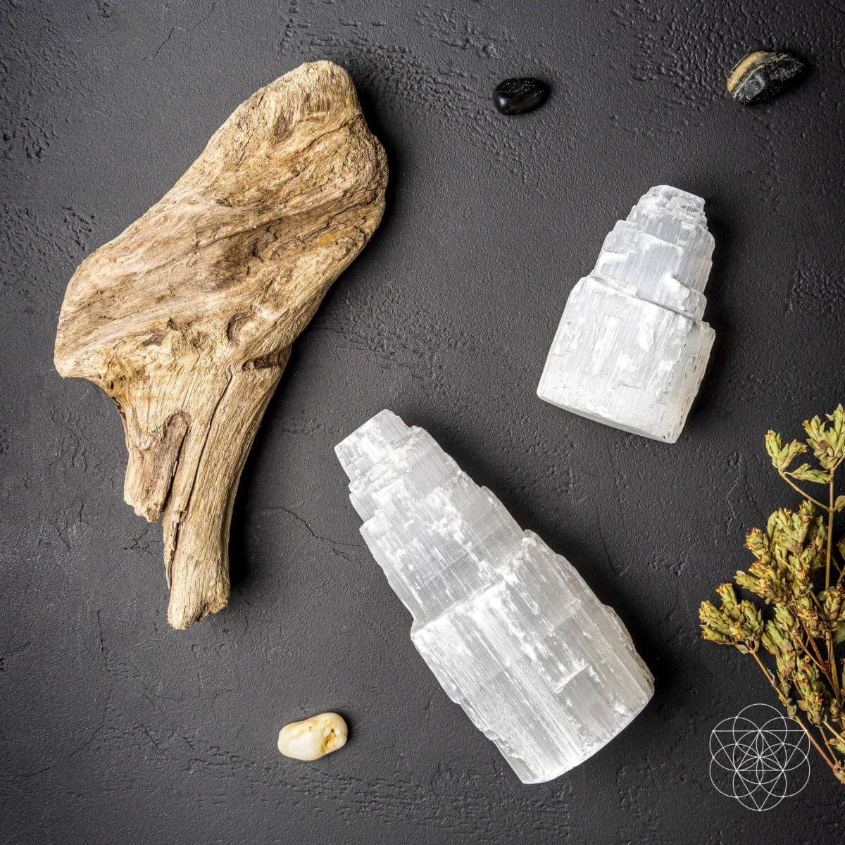 Tall natural selenite tower with a translucent white striated surface — view 5 of 6