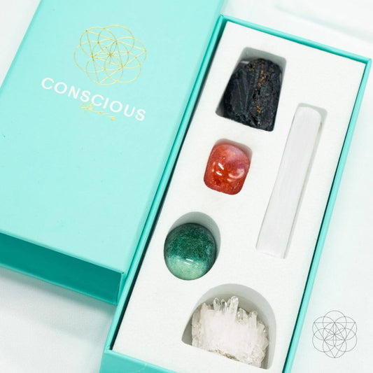 Car protection crystal kit with black tourmaline, selenite, clear quartz, carnelian and green aventurine tumbled stones — view 1 of 7