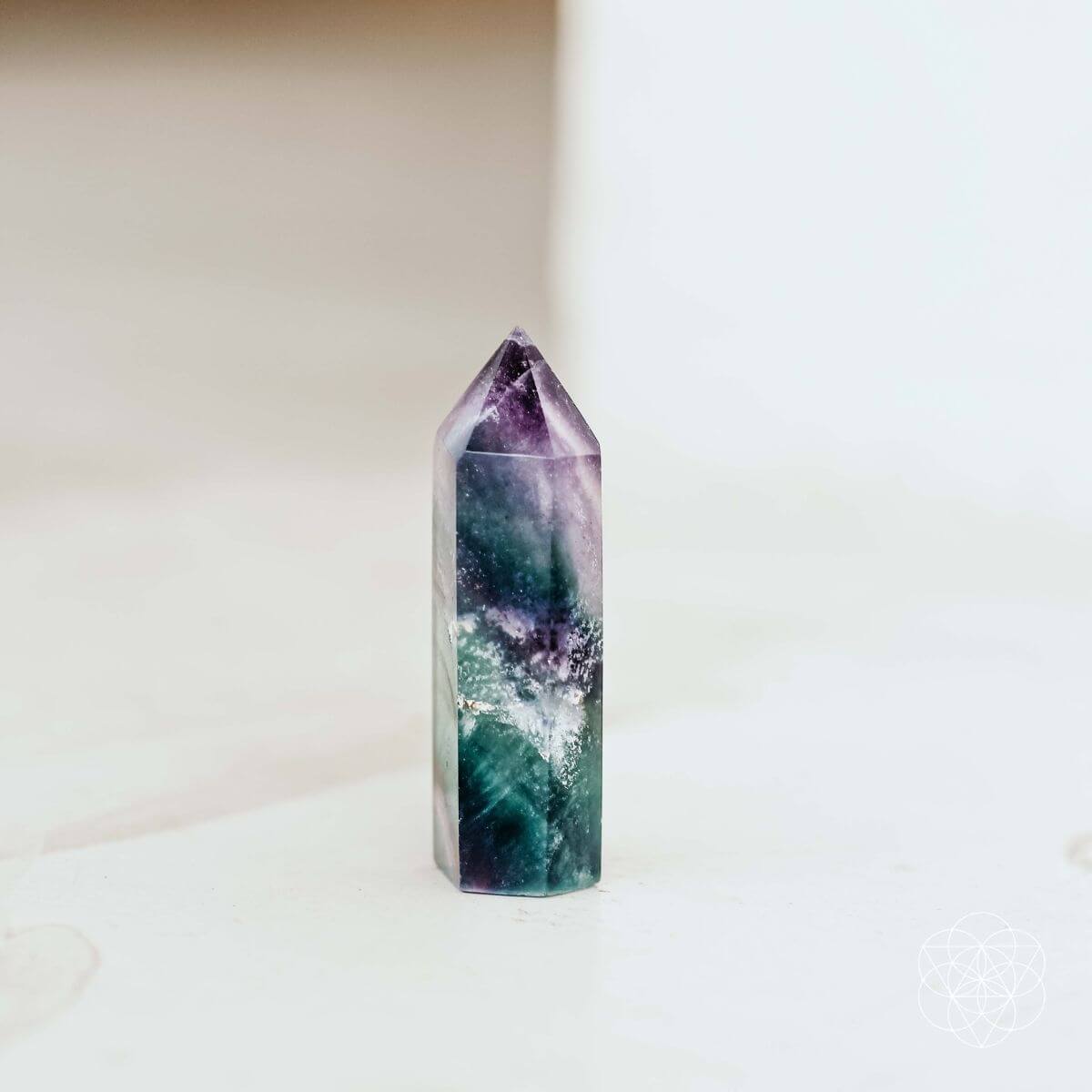 Natural fluorite cleansing stone with green and purple banding (view 5)