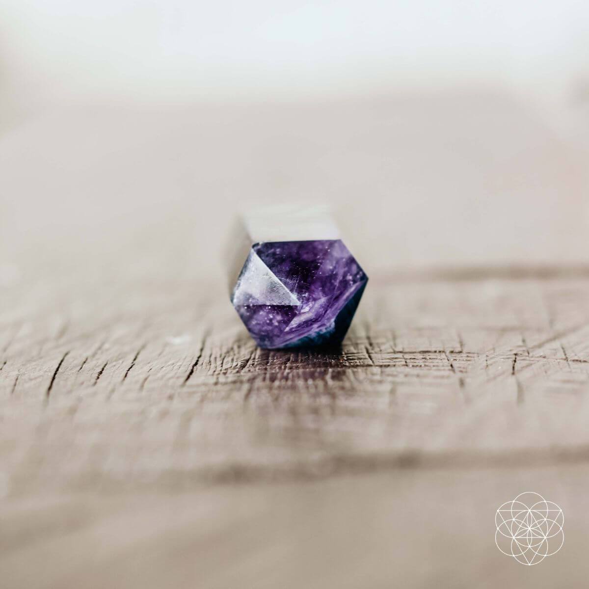 Natural fluorite cleansing stone with green and purple banding (view 6)