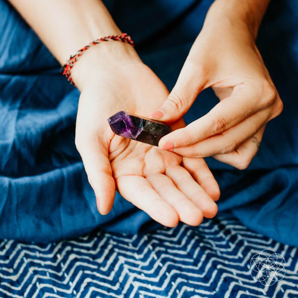 Natural fluorite cleansing stone with green and purple banding (view 3)