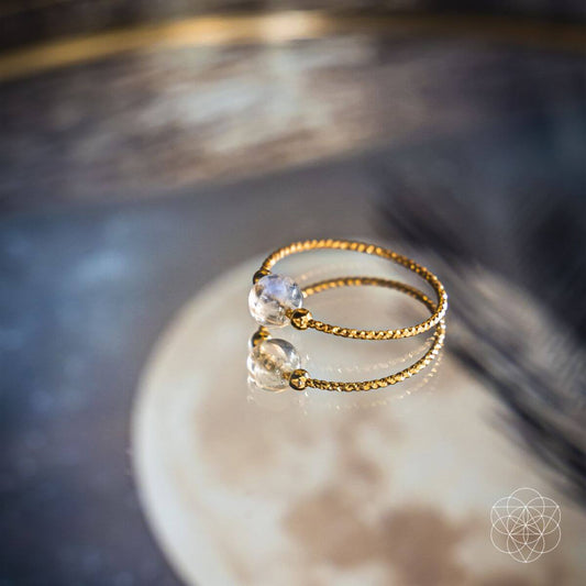 Elegant moonstone ring with a pearly white cabochon stone — view 1 of 6