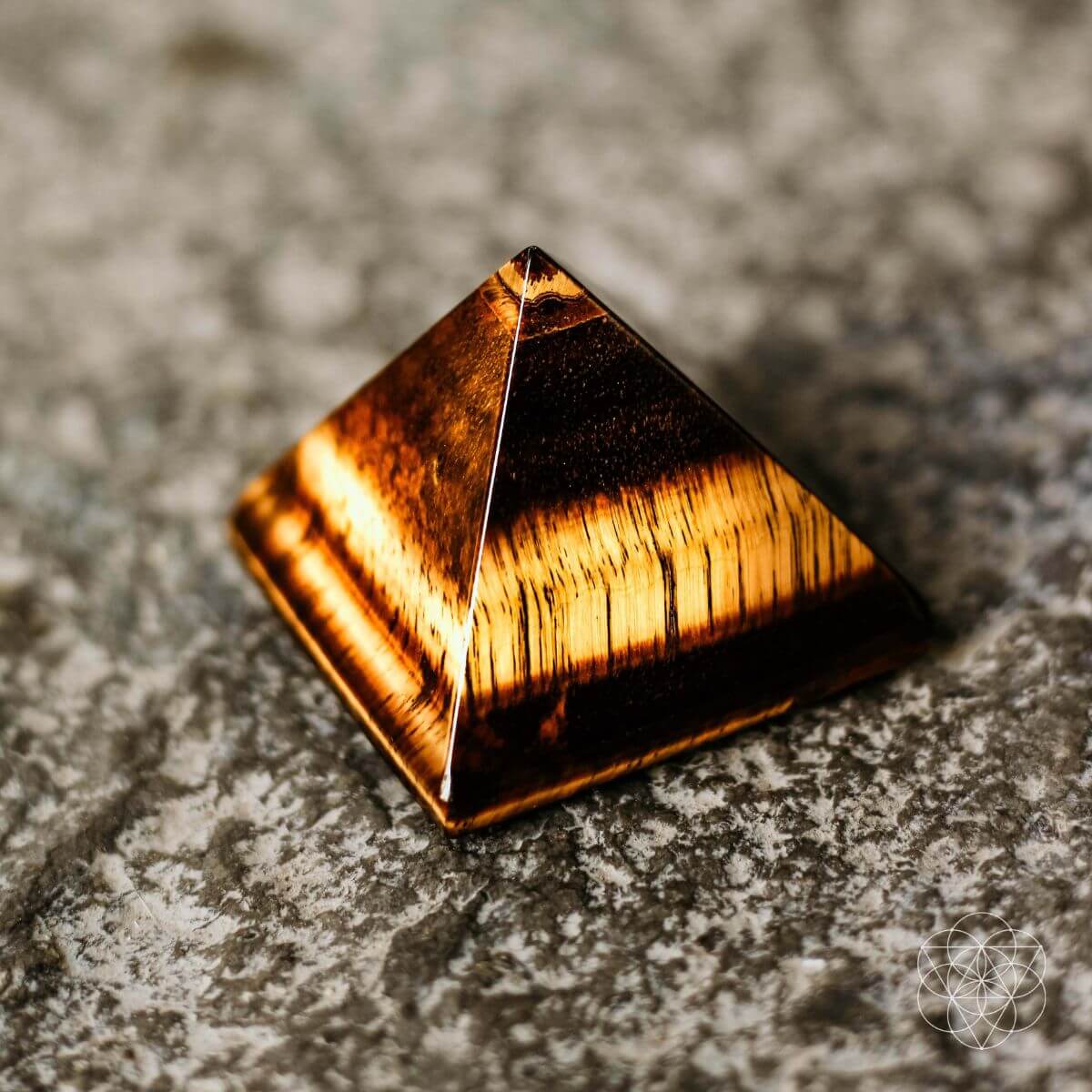 Polished tiger’s eye pyramid with golden brown shimmering bands — view 6 of 6