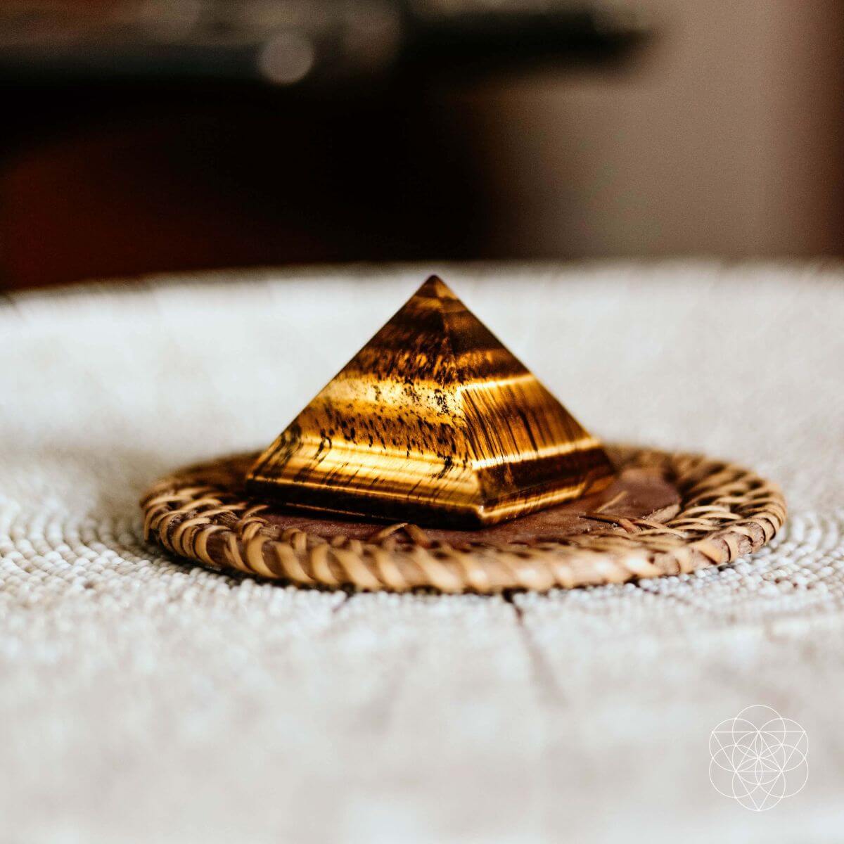 Polished tiger’s eye pyramid with golden brown shimmering bands — view 1 of 6