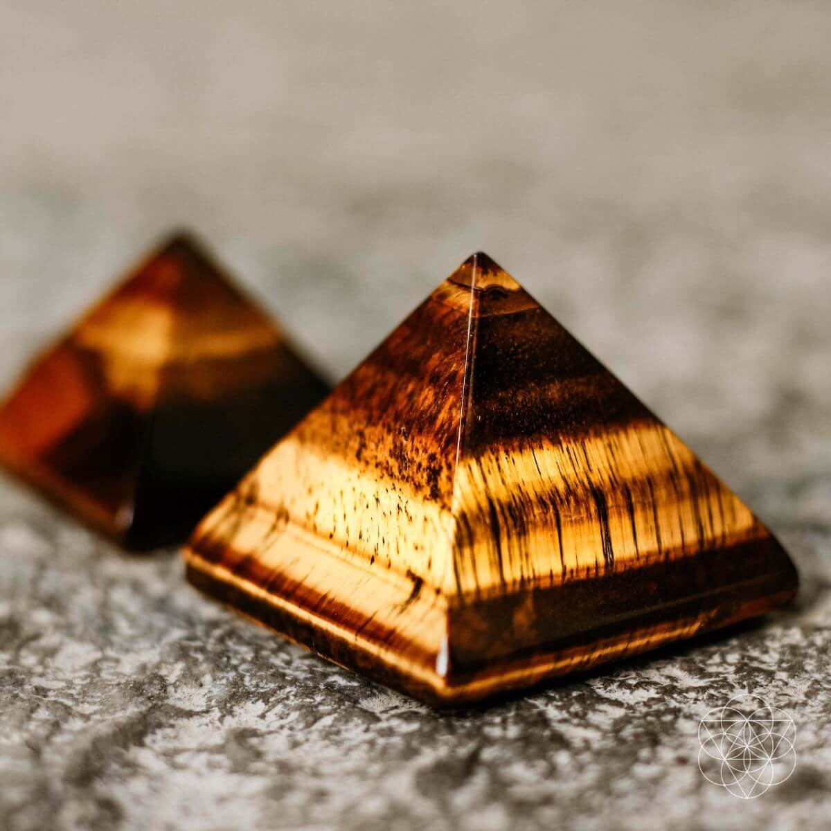 Polished tiger’s eye pyramid with golden brown shimmering bands — view 4 of 6