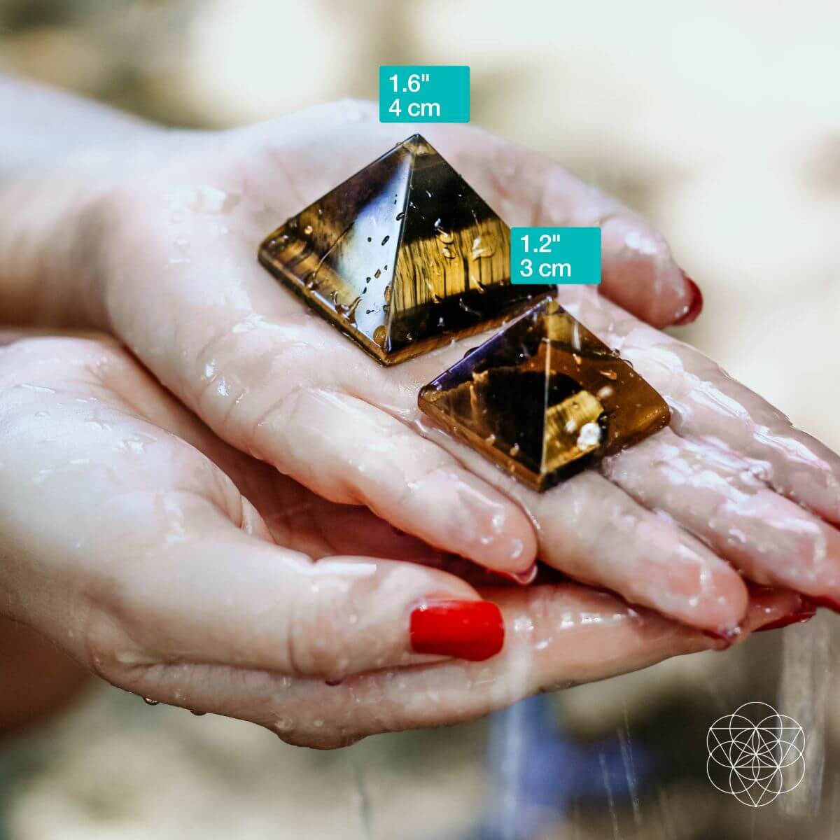 Polished tiger’s eye pyramid with golden brown shimmering bands — view 2 of 6