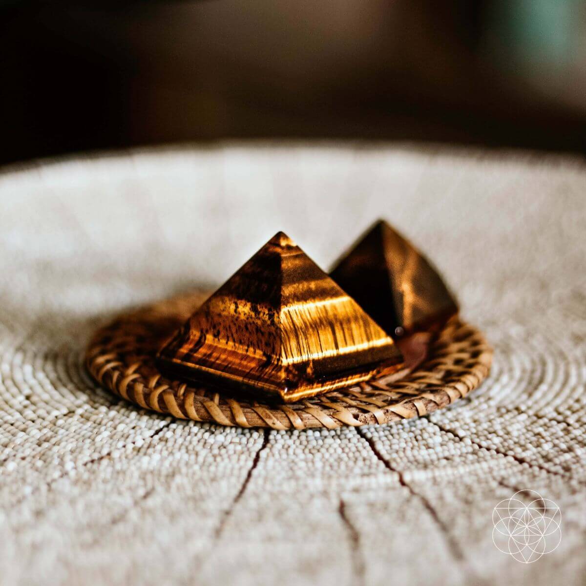 Polished tiger’s eye pyramid with golden brown shimmering bands — view 5 of 6