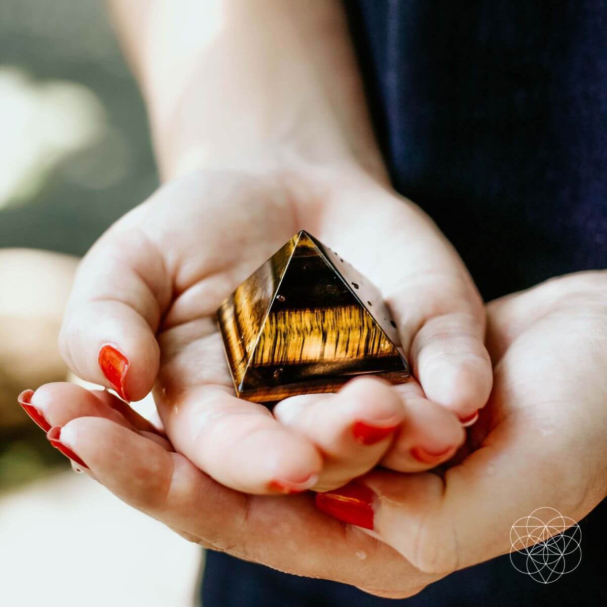 Polished tiger’s eye pyramid with golden brown shimmering bands — view 3 of 6