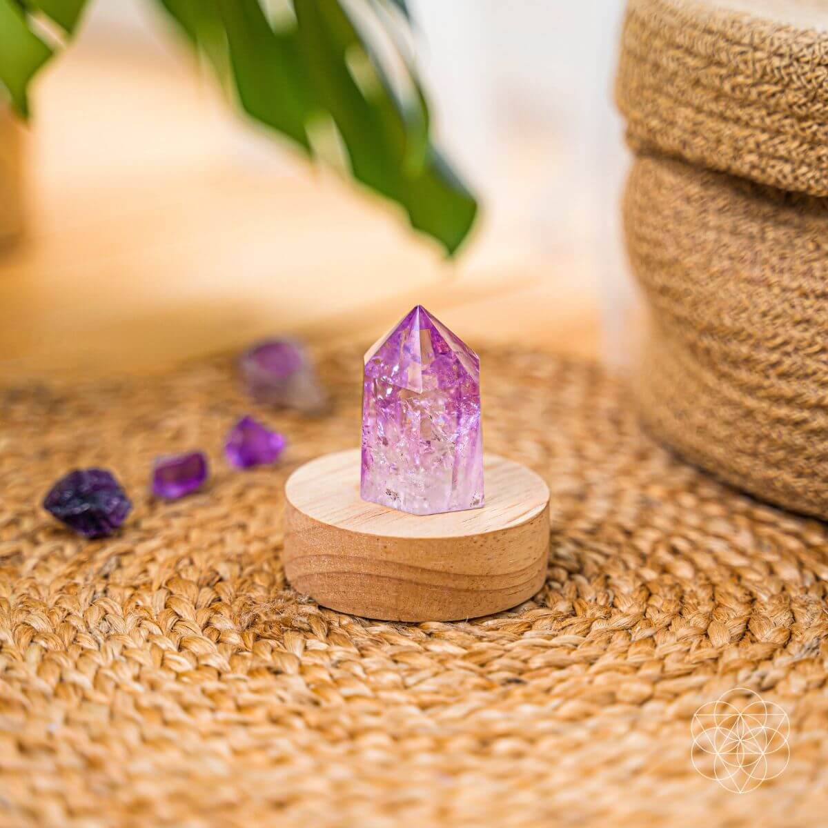 Amethyst crystal point lamp on a bedside table with soft purple light — view 5 of 7