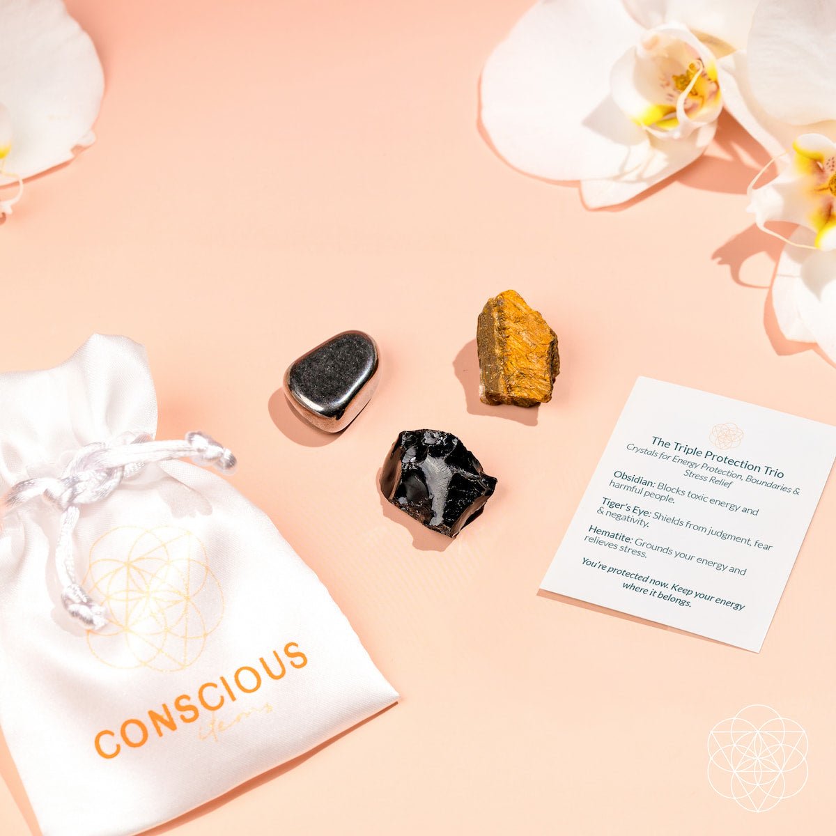 Triple Protection Trio — Obsidian, Tiger's Eye & Hematite Stone Set