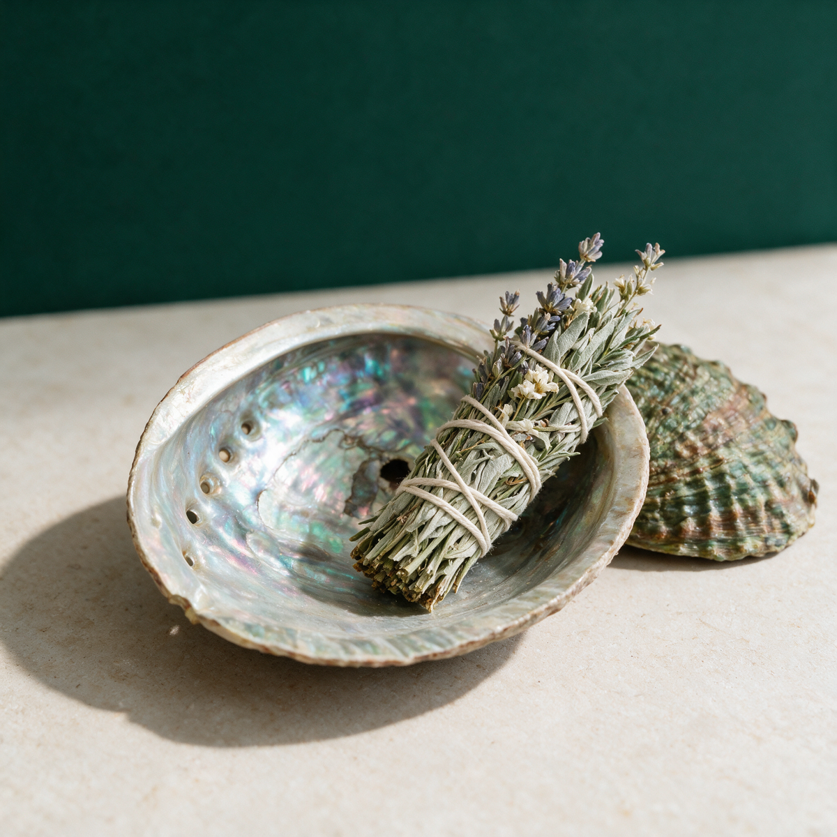 Abalone Shell — 5-Inch Natural Smudge Bowl – botanical detail