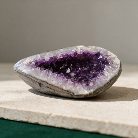 Amethyst Geode Sculpture — Polished-Edge Statement Crystal for Altar & Home – mineral detail
