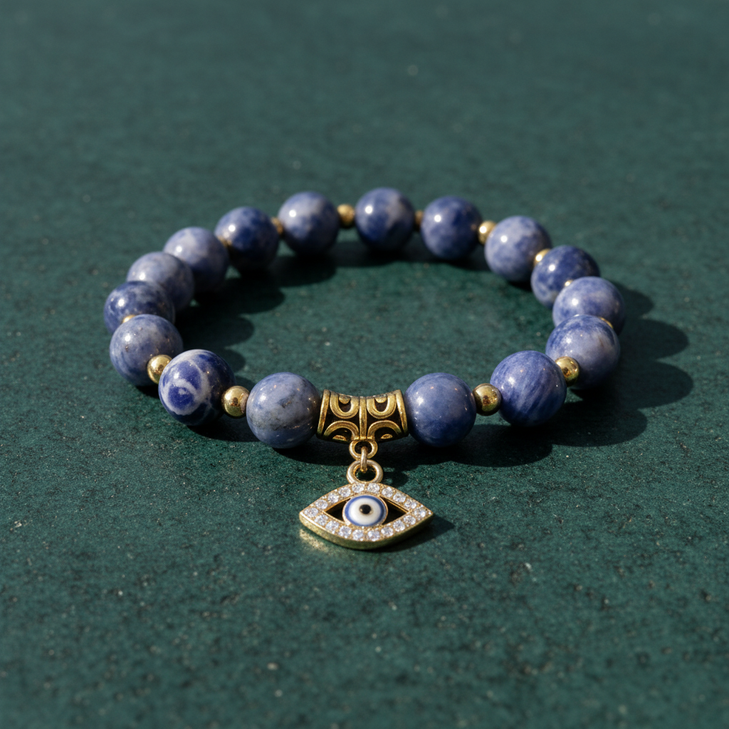 Evil Eye Sodalite Bracelet — Beaded Stone Bracelet for Protection – product view