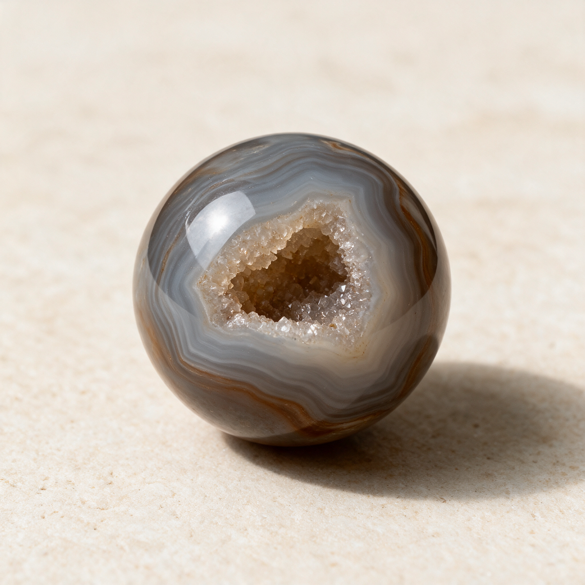 Agate Geode Pocket Sphere — Grounding Balance With a Druzy Heart – product view
