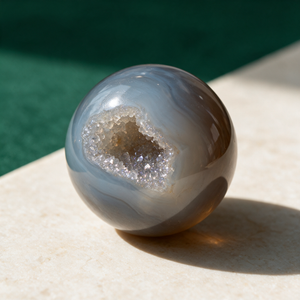 Agate Geode Pocket Sphere — Grounding Balance With a Druzy Heart – mineral detail