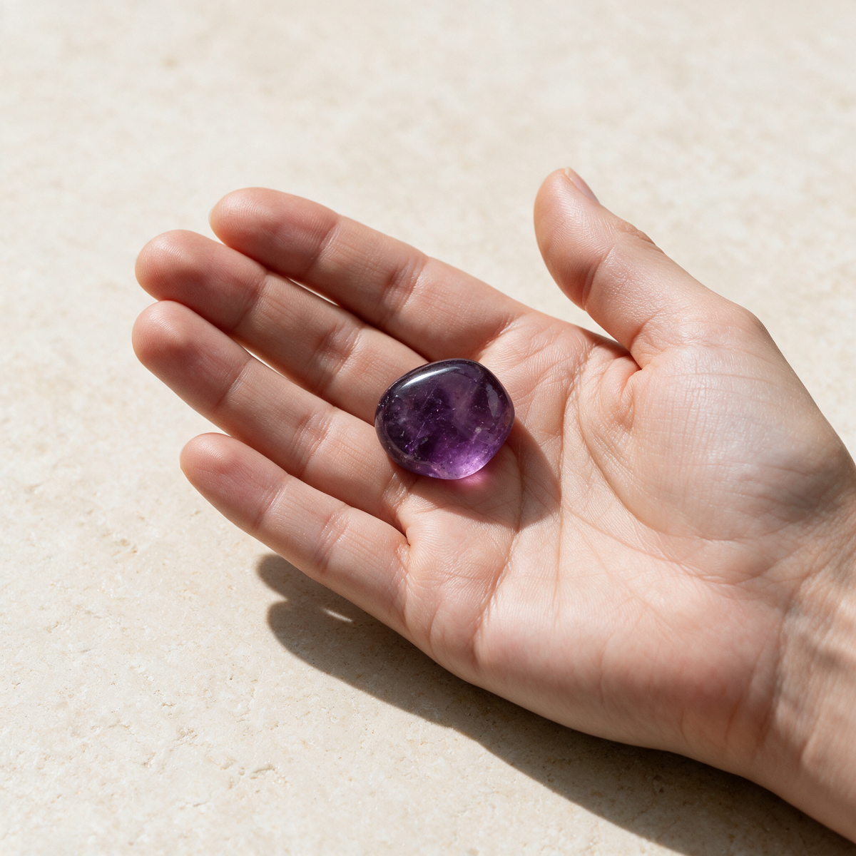 Amethyst A+ Tumbled Pocket Stone (Small) — Spiritual Protection Crystal – scale context