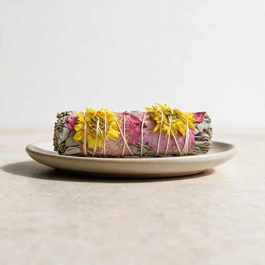 Amor Floral White Sage Smudge Stick — Rose, Sunflower & Love (4 in.) – ritual context
