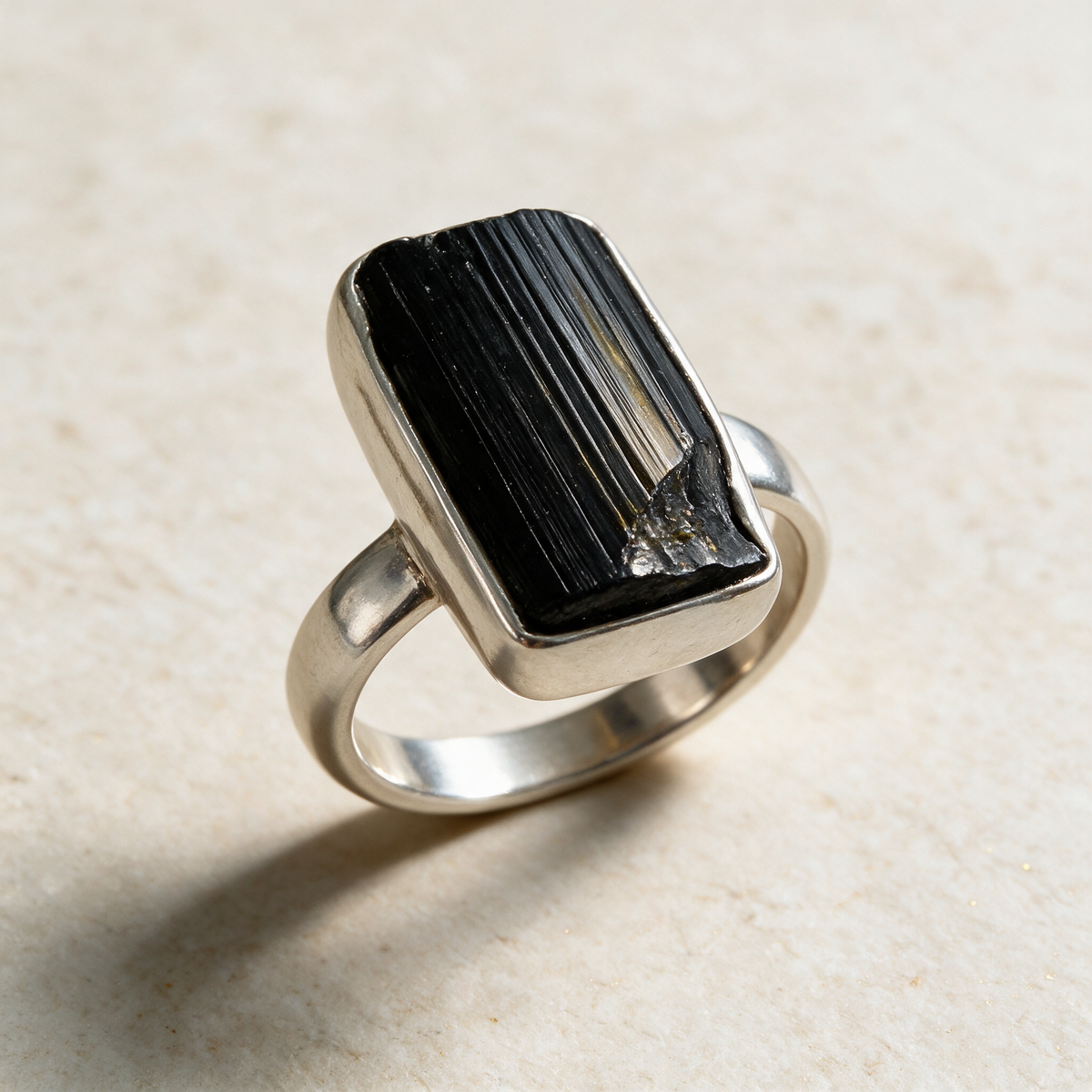 Black Tourmaline Sterling Silver Ring — Grounding Protection Crystal Ring – product view