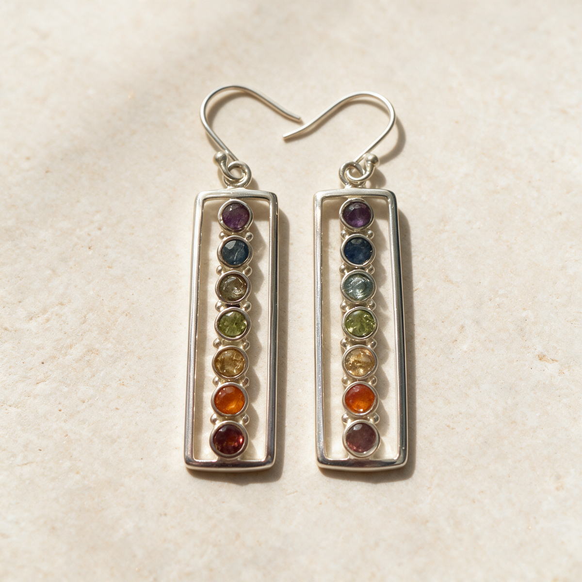 Chakra Bar Dangle Earrings — Seven-Stone Sterling Silver Chakra Jewelry – product view