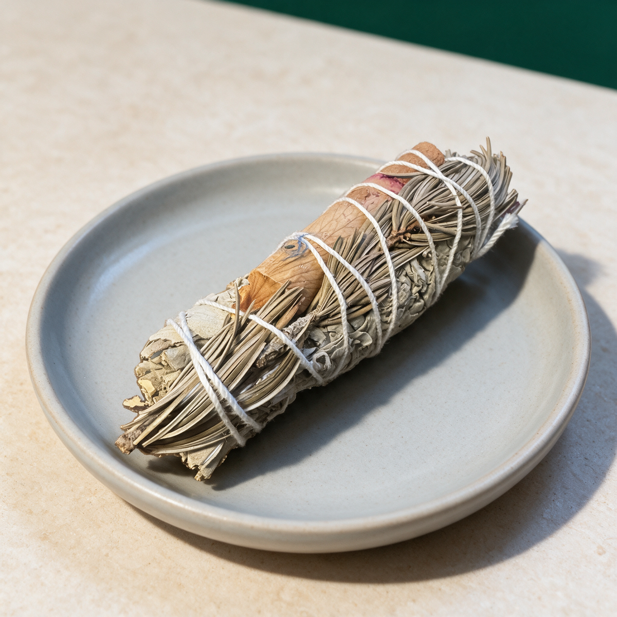 Cinnamon, Pine & Rose Petal White Sage Smudge Stick — Space-Clearing Bundle (4 in.) – ritual context