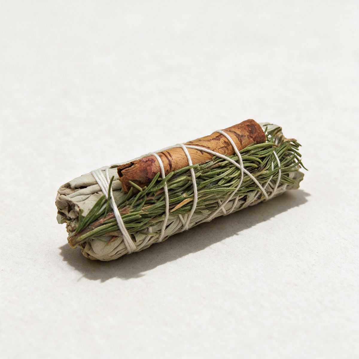Cinnamon, Rosemary & Yerba Santa White Sage Smudge Stick — Protective Cleansing Bundle (4 in.) – product view
