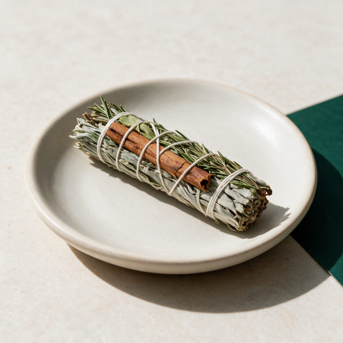 Cinnamon, Rosemary & Yerba Santa White Sage Smudge Stick — Protective Cleansing Bundle (4 in.) – ritual context