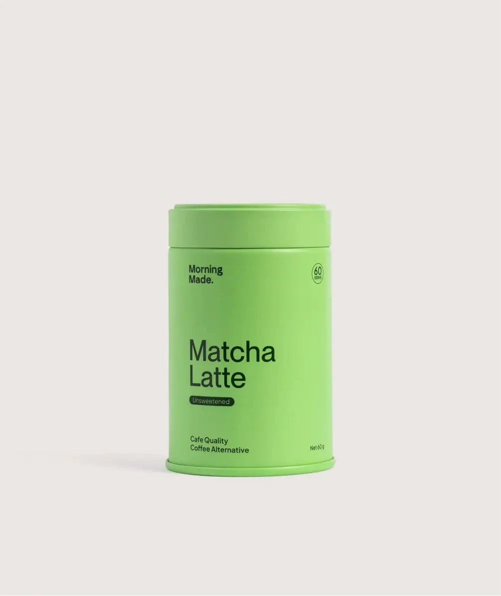 Tin of unsweetened ceremonial grade matcha by Morning Made